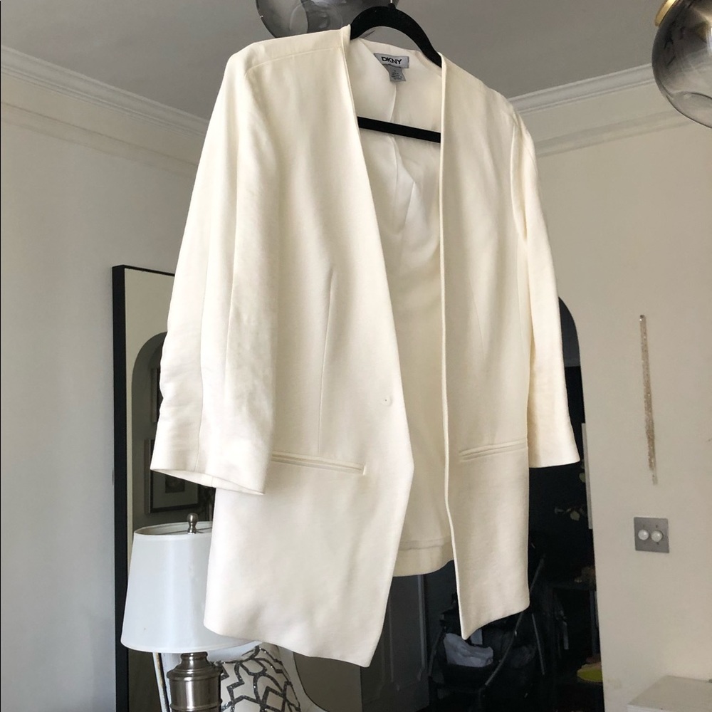 DKNY Womens Collarless Blazer Jacket, White, 8